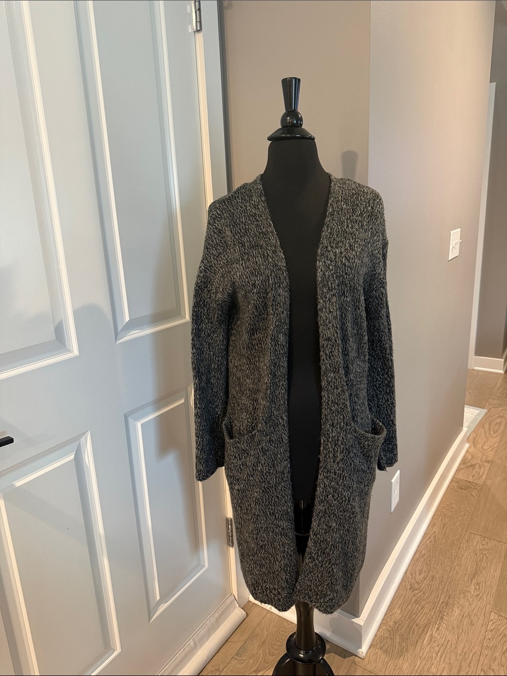 H&M Open-Front Long Grey Marled Women's Cardigan Sweater